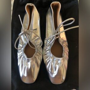 Leather Metallic Ballet Flats NEVER WORN